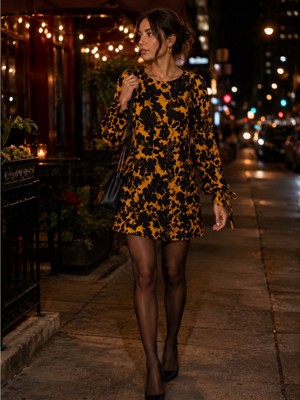 H&M Black & Mustard Floral Mini Dress